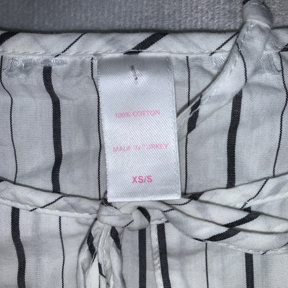 White Cotton Pin Striped Tunic with colorful Floral Embroidery neck tie xs/s - Picture 5 of 5